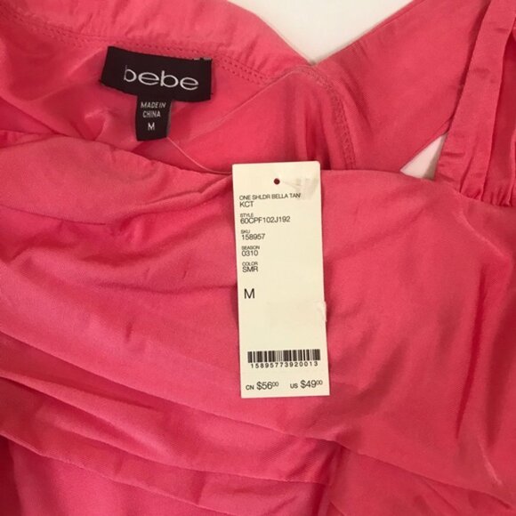 Bebe NEW Hot Pink Ruched Draped Tank Top Silky Stretch Bodycon Slimming Tank - Picture 11 of 11